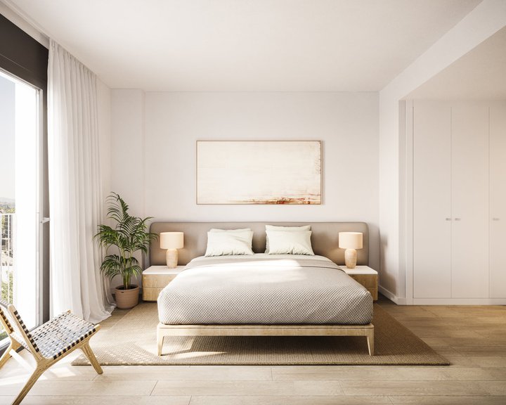Dormitorio principal de las futuras viviendas de la promoción Giotto de AEDAS Homes