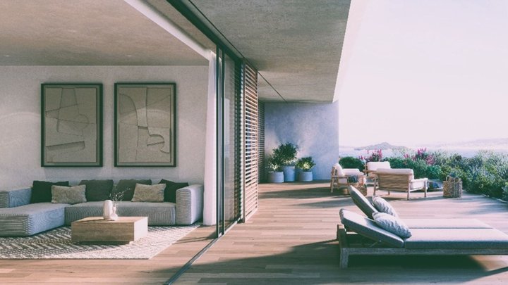 Render de unas de las viviendas aterrazadas del proyecto Isla de Onza.