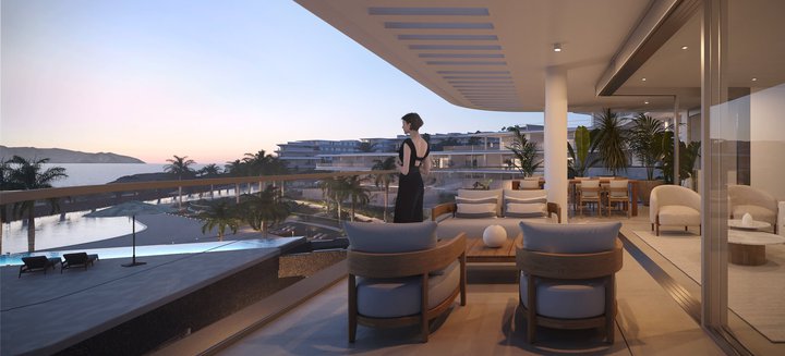 Terraza de una de las futuras viviendas de la promoción Solum de Aedas Homes en Tenerife.