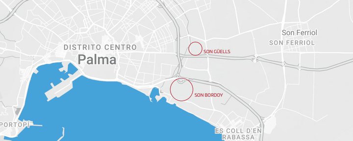 Mapa de las parcelas adquiridos por Pryconsa en Plama de Mallorca.