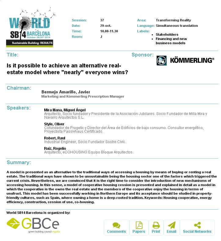 Kömmerling en WSB 14 Barcelona: ¿Es posible alcanzar un modelo inmobiliario alternativo donde ‘casi’ todos ganemos?