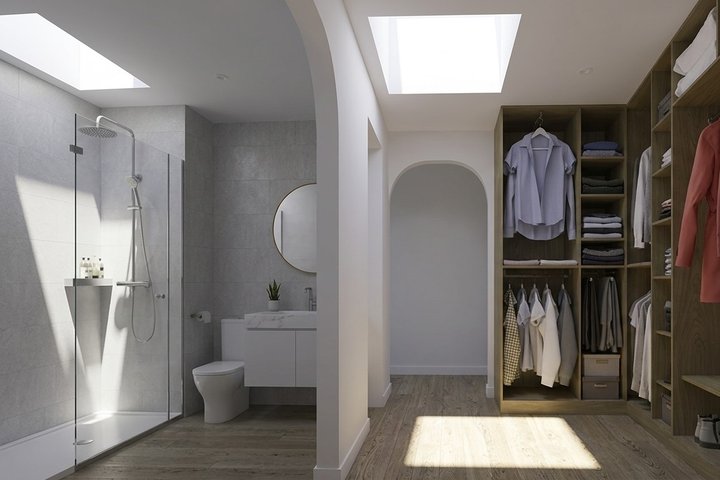 Iluminación del baño y vestidor.